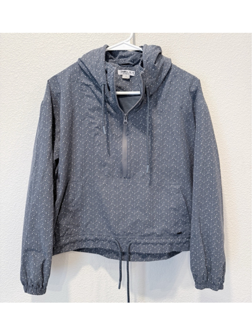 O'Neill Hybrid Hooded Blue Speckled 1/2 Zip Anorak Gorpcore Surf Coastal Mesh S